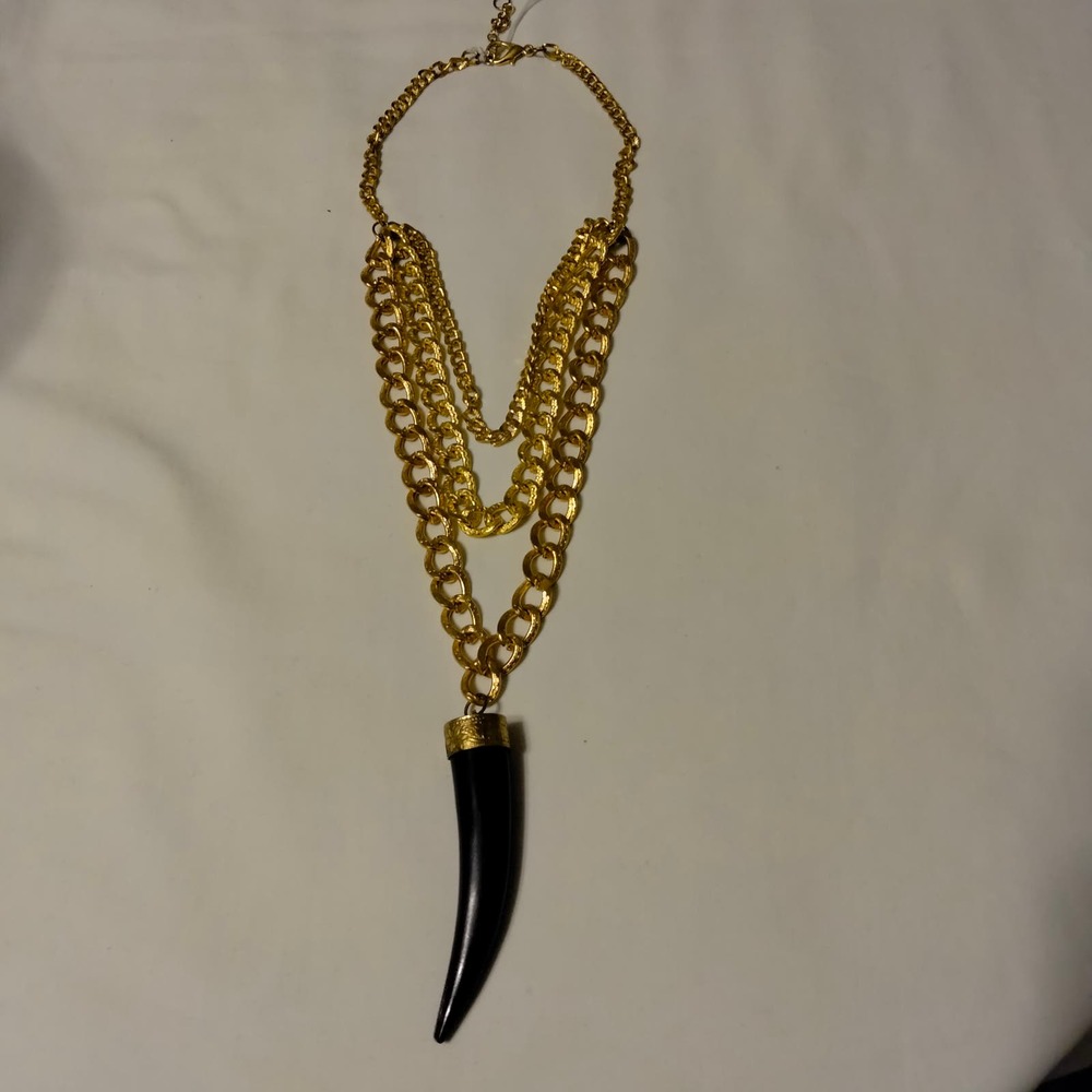 Iris Apfel & Bajalia Gold Chain & Bone Horn Pendent Statement Necklace